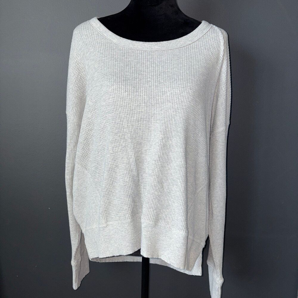 OFFLINE By Aerie Wow! Waffle T-Shirt Womens Medium Gray Long Sleeve Crew Neck